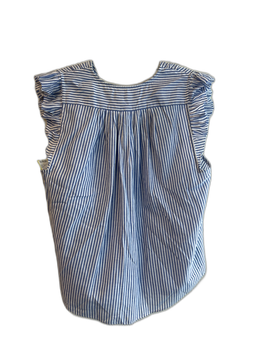 Frame Size M Blue & White Cotton Striped Ruffle Sleeveless V Neck Top Blue & White / M