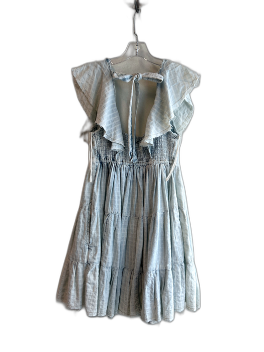Free People Size Small Light Blue Cotton Deep V Neck stretch back Textured Dress Light Blue / Small