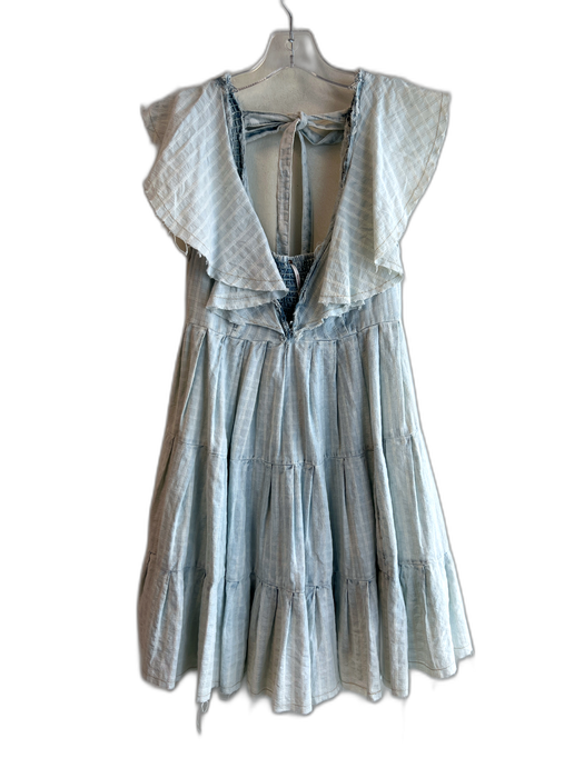 Free People Size Small Light Blue Cotton Deep V Neck stretch back Textured Dress Light Blue / Small