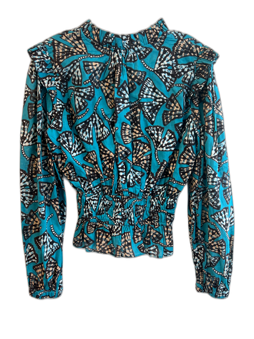 Karina Grimaldi Size Medium Teal & Multi Cotton Abstract Print Long Sleeve Top Teal & Multi / Medium