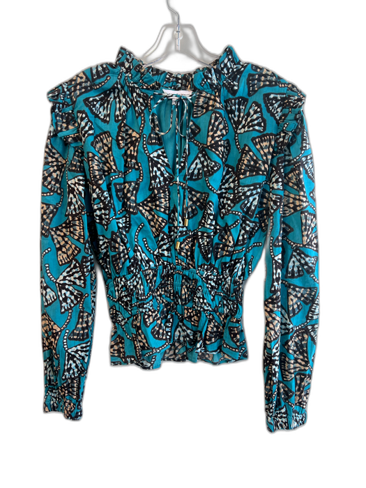 Karina Grimaldi Size Medium Teal & Multi Cotton Abstract Print Long Sleeve Top Teal & Multi / Medium