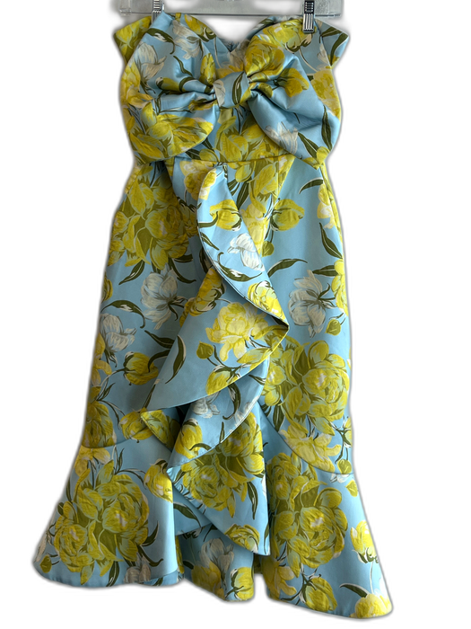 Mestiza New York Size 2 Blue & Yellow Polyester Floral Strapless Back Zip Dress Blue & Yellow / 2