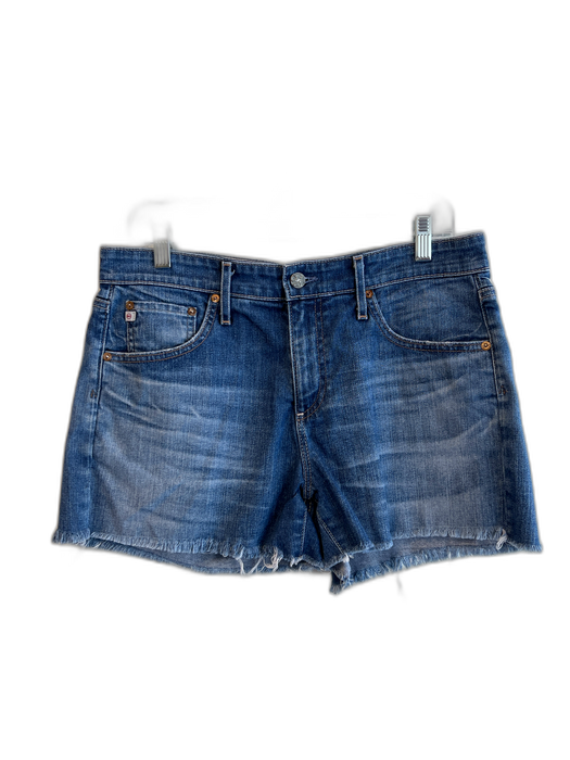 AG Size 28 Med Dark Wash Cotton Blend 5 Pocket Zip Fly Cut Off Shorts Med Dark Wash / 28