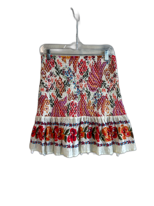 Farm Rio Size Small Cream & Multi Cotton Stretch Floral Pom Pom Skirt Cream & Multi / Small