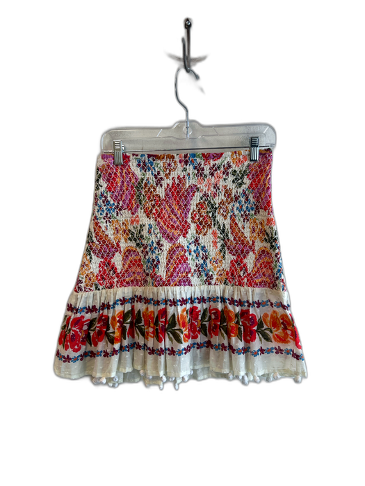 Farm Rio Size Small Cream & Multi Cotton Stretch Floral Pom Pom Skirt Cream & Multi / Small