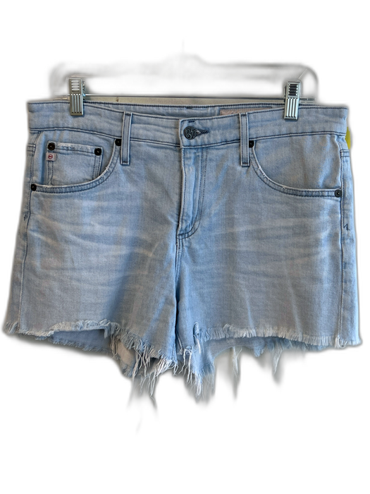 AG Size 28 Light Denim Cotton Blend 5 Pocket Zip Fly Cut Off Shorts Light Denim / 28