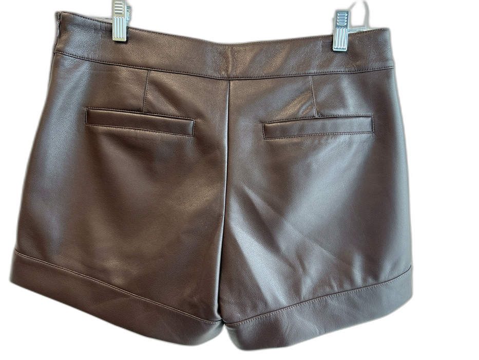 Marie Oliver Size 8 Brown Polyester Side Zip Pockets Flat Front Shorts Brown / 8