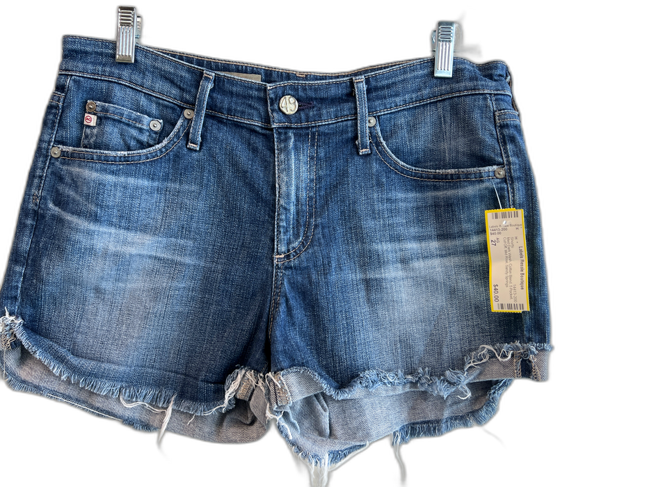 AG Size 27 Med Dark Wash Cotton Blend 5 Pocket Cut Off Mid Rise Shorts Med Dark Wash / 27