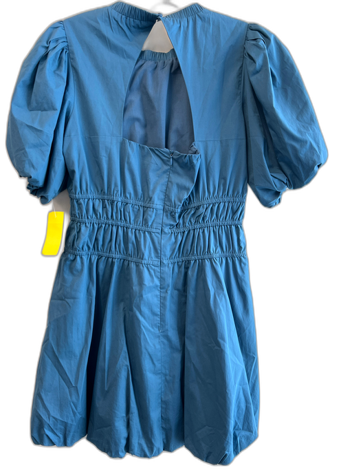 Aureum Size Small Teal Blue Cotton Bubble Hem Back Zip Open Back Dress Teal Blue / Small