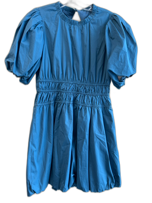 Aureum Size Small Teal Blue Cotton Bubble Hem Back Zip Open Back Dress Teal Blue / Small
