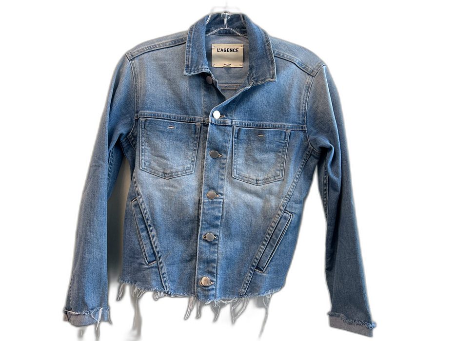 L'agence Size S/P Light Denim Cotton Pocket Raw Hem Jean Jacket Jacket Light Denim / S/P