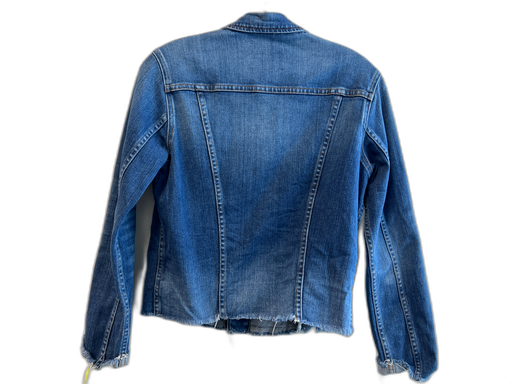 L'agence Size Medium Med Dark Wash Cotton Pocket Raw Hem Jean Jacket Jacket Med Dark Wash / Medium