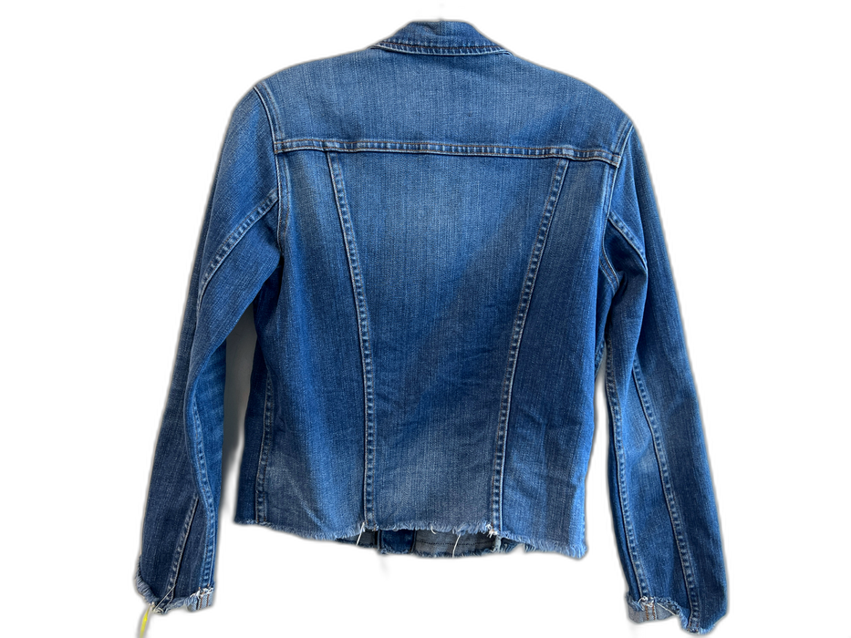 L'agence Size Medium Med Dark Wash Cotton Pocket Raw Hem Jean Jacket Jacket Med Dark Wash / Medium