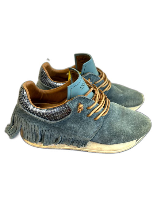 Esse Ut Esse Shoe Size 37 Blue Suede Laces Fringe Almond Toe Slip On Shoes Blue / 37
