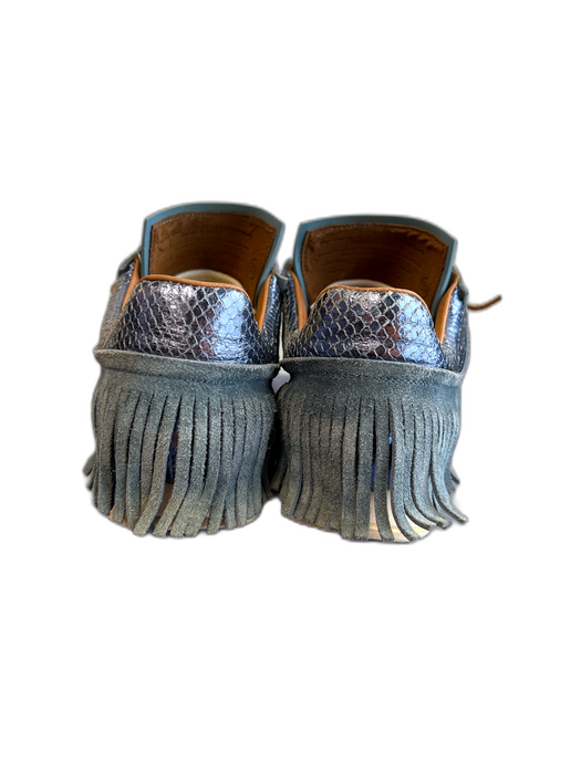 Esse Ut Esse Shoe Size 37 Blue Suede Laces Fringe Almond Toe Slip On Shoes Blue / 37