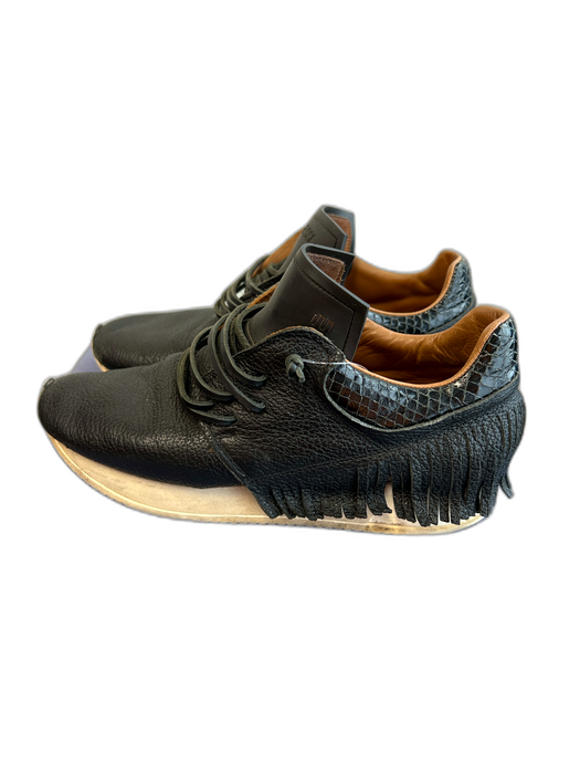 Esse Ut Esse Shoe Size 37 Black Leather Laces Fringe Almond Toe Slip On Shoes Black / 37