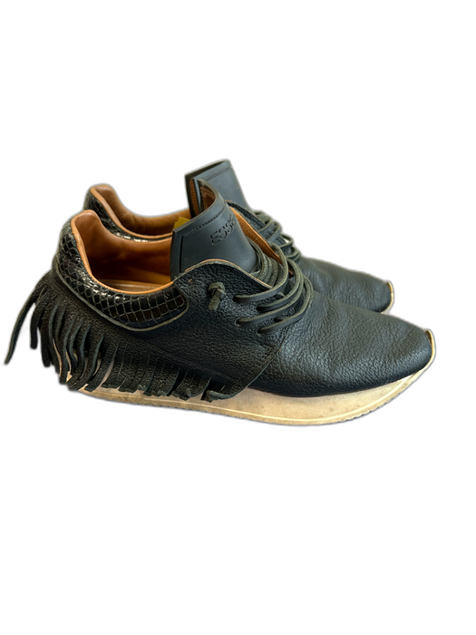 Esse Ut Esse Shoe Size 37 Black Leather Laces Fringe Almond Toe Slip On Shoes Black / 37