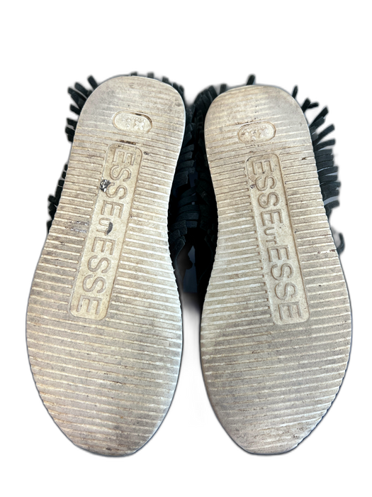 Esse Ut Esse Shoe Size 37 Black Leather Laces Fringe Almond Toe Slip On Shoes Black / 37