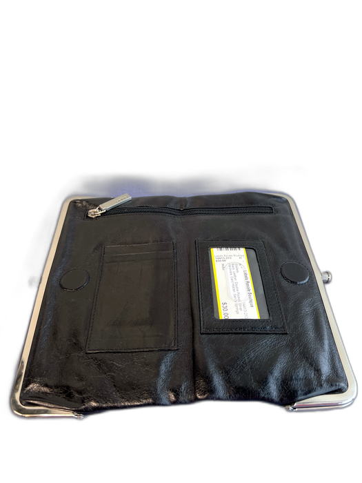 Hobo Black Leather Double Pocket Silver Hardware Card Holder Wallets Black