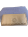 Tory Burch Elephant Grey Leather Logo Whipstitch Flap Pockets Wallets Elephant Grey
