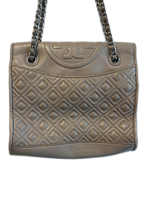 Tory Burch Taupe Leather Quilted Silver Tone Hardware Bag Taupe / Medium