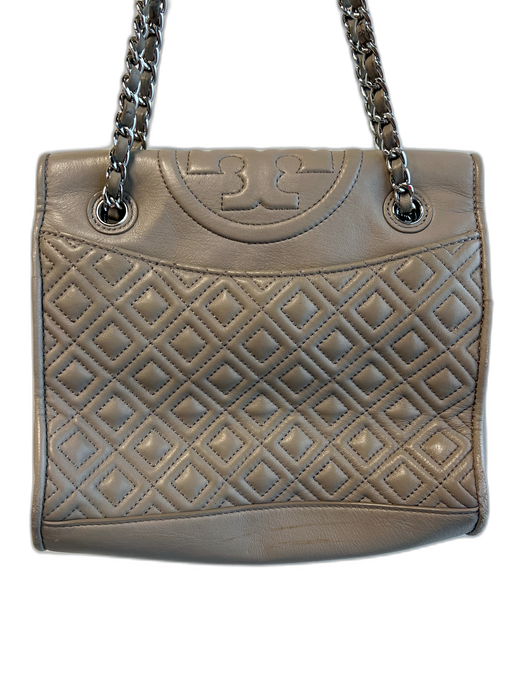 Tory Burch Taupe Leather Quilted Silver Tone Hardware Bag Taupe / Medium