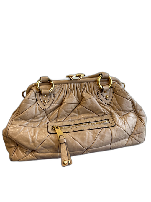 Marc Jacobs Taupe Leather Quilted Double Handle Goldtone Hardware Twist Lock Bag Taupe / Large
