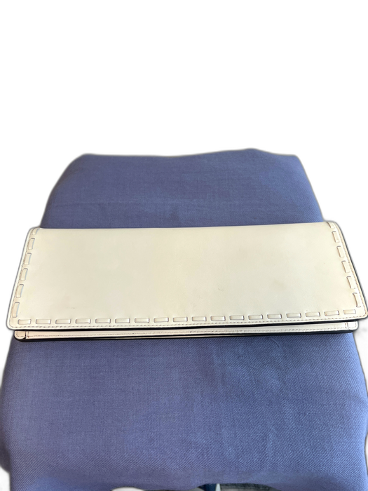 Tory Burch Off White & Multi Leather Snap Closure Stitch Detail Interior Zip Bag Off White & Multi / Small