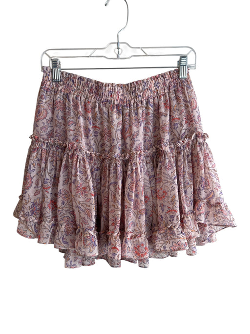 Misa Size M Pink Polyester Elastic Waist Tiered Floral Print Above Knee Skirt Pink / M