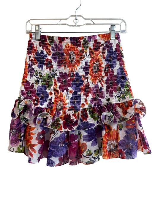 Milly Size 6 White & Multi Polyester High Rise Shirred Waist Floral Skirt White & Multi / 6