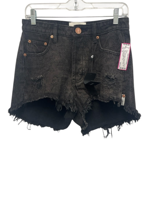 One Teaspoon Size 25 Faded Black Cotton Denim High Rise Floral distressed Shorts Faded Black / 25