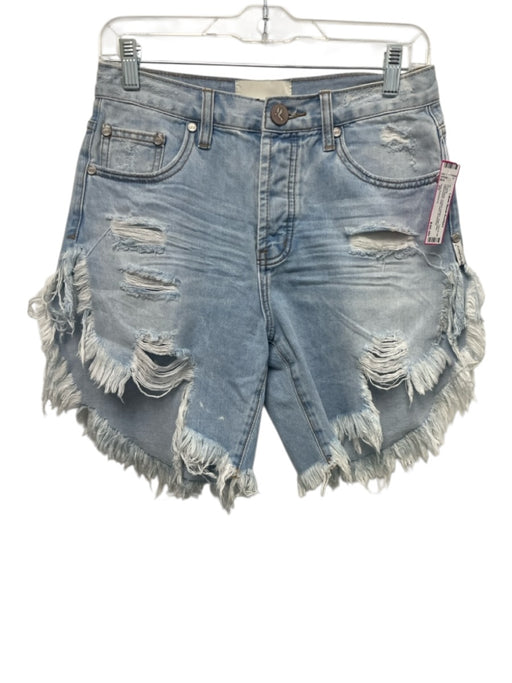 One Teaspoon Size 25 Light Wash Cotton Denim High Rise Distressed Raw Hem Shorts Light Wash / 25