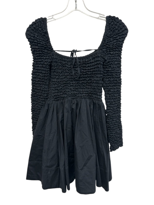 Staud Size XS Black Cotton Blend Long Sleeve Shirred Square Neck Gathered Dress Black / XS