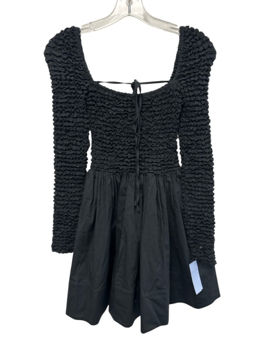 Staud Size XS Black Cotton Blend Long Sleeve Shirred Square Neck Gathered Dress Black / XS