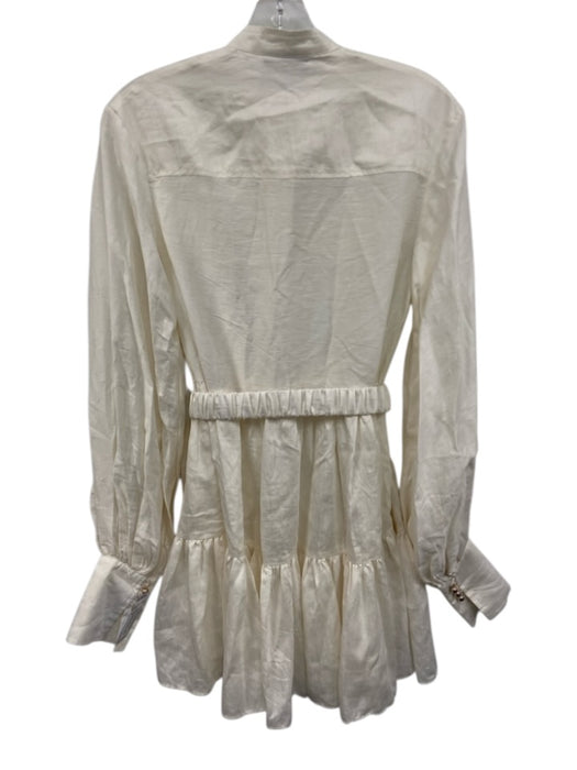 Acler Size 2 Cream White Linen Blend Long Sleeve Button Front Gathered Dress Cream White / 2
