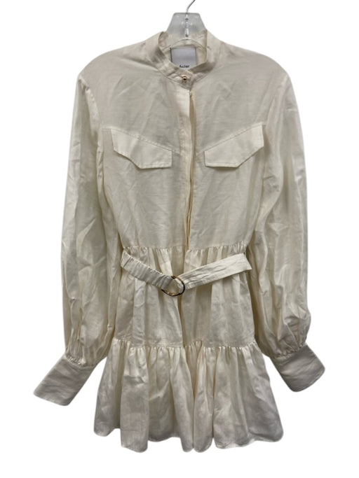Acler Size 2 Cream White Linen Blend Long Sleeve Button Front Gathered Dress Cream White / 2