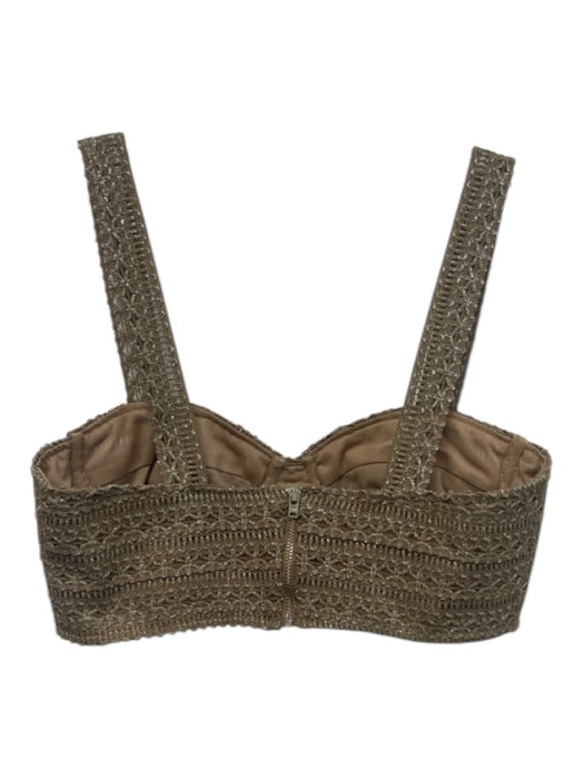 PatBo Size 6 Beige & Silver Polyester Blend Sleeveless Woven Bra Detail Top Beige & Silver / 6