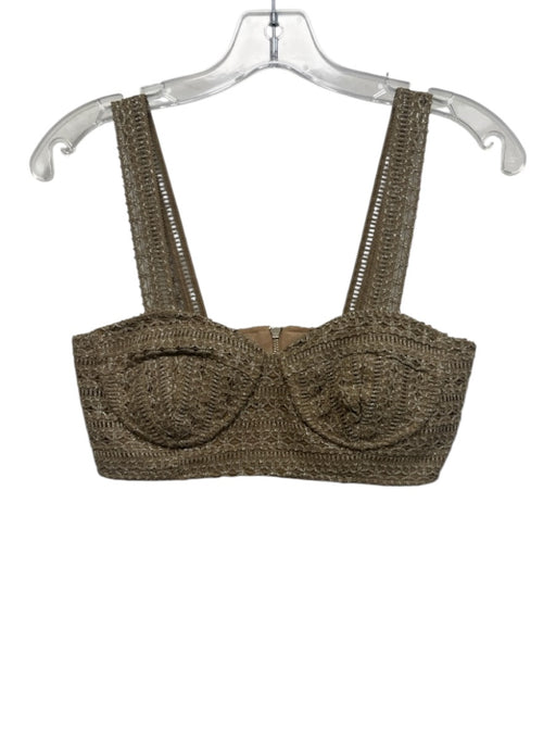 PatBo Size 6 Beige & Silver Polyester Blend Sleeveless Woven Bra Detail Top Beige & Silver / 6