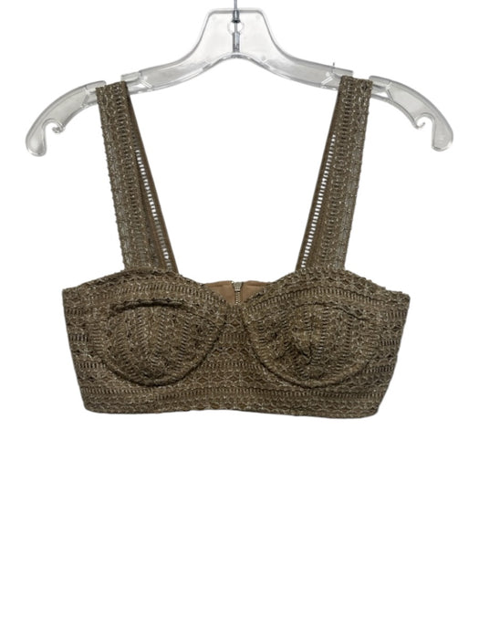 PatBo Size 6 Beige & Silver Polyester Blend Sleeveless Woven Bra Detail Top Beige & Silver / 6