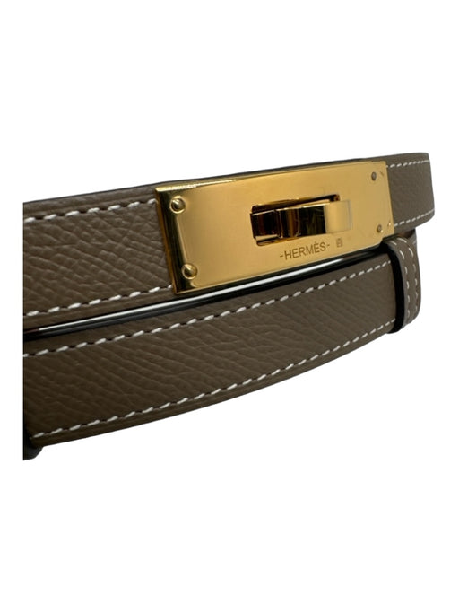 Hermes Taupe Leather Gold Plated Contrast Stiching Twist Lock Belts Taupe / ADJUSTABLE