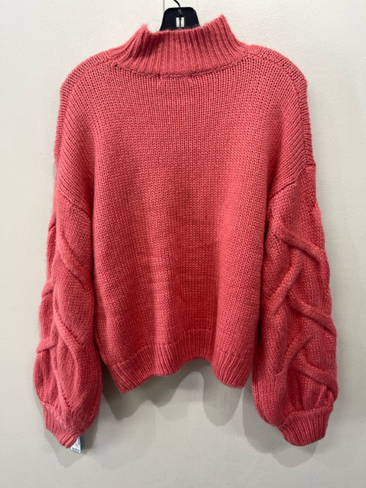 FRNCH Size S/M Coral Pink Acrylic Round Neck Long Sleeve Cable Knit Sweater