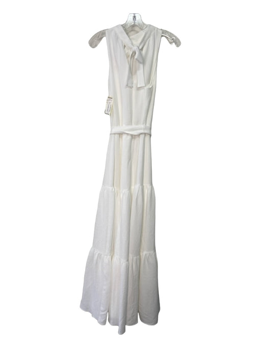 Anne Klein Size 10 White Polyester Sleeveless Tiered Tie Detail Belted Dress White / 10