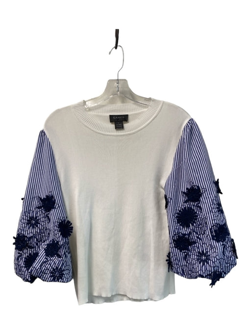 Gracia Size L White & Navy Rayon Blend Round Neck 3/4 Balloon Sleeve Floral Top White & Navy / L