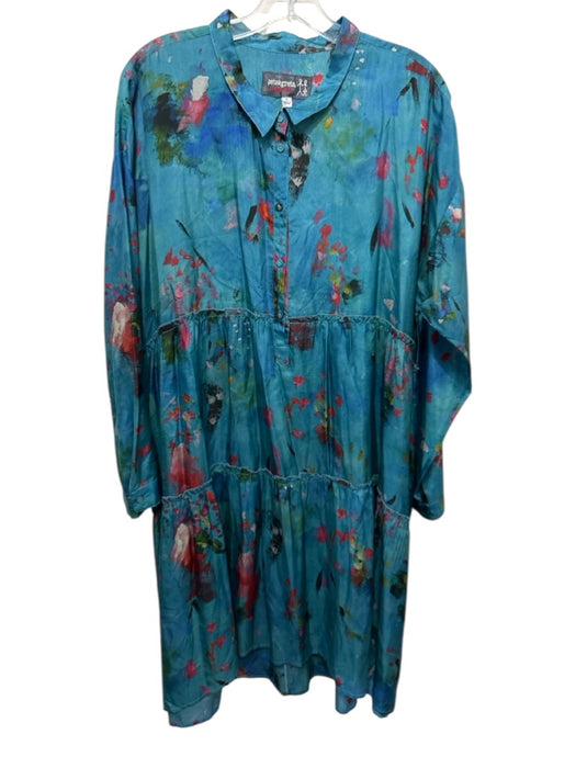 Pete & Greta Johnny Was Size XL Blue, Red, Multi Silk Abstract Print Dress Blue, Red, Multi / XL