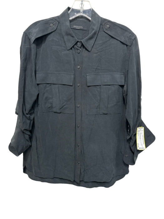 All Saints Size S Black Modal Button Up Long Sleeve Pockets Top Black / S