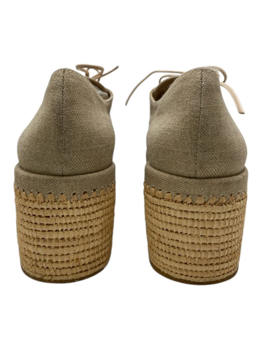 Stuart Weitzman Shoe Size 9.5 Beige Canvas Lace Up Gold Thread Straw Shoes Beige / 9.5