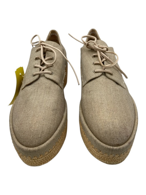 Stuart Weitzman Shoe Size 9.5 Beige Canvas Lace Up Gold Thread Straw Shoes Beige / 9.5