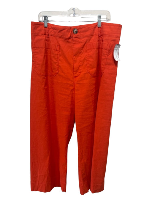 Maeve Size 34 Orange Viscose & Linen Blend Mid Rise Wide Leg Flat Pocket Pants Orange / 34