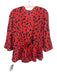 Marc Cain Size 8 Red, Black, Blue Viscose Blend Leopard V Neck 3/4 Sleeve Top Red, Black, Blue / 8
