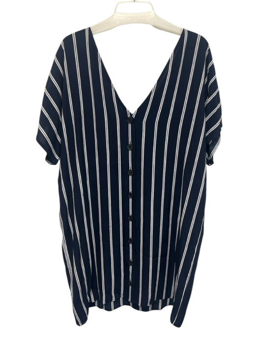 Madewell Size M Navy Blue & White Viscose Stripe Dolman Sleeve Shift Dress Navy Blue & White / M